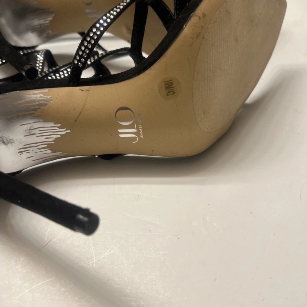 Elegant Black JLO Black And Rhinestone Strappy Heels. Size 10 Strappy Heels - Picture 6 of 6